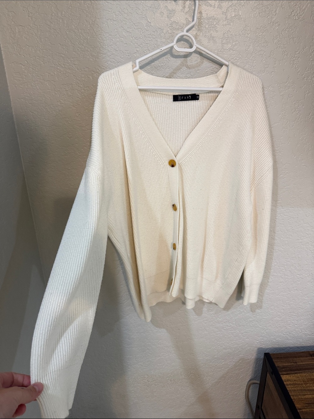 Cream V-Neck Button Ribbed Cardigan - Picture 4 of 5